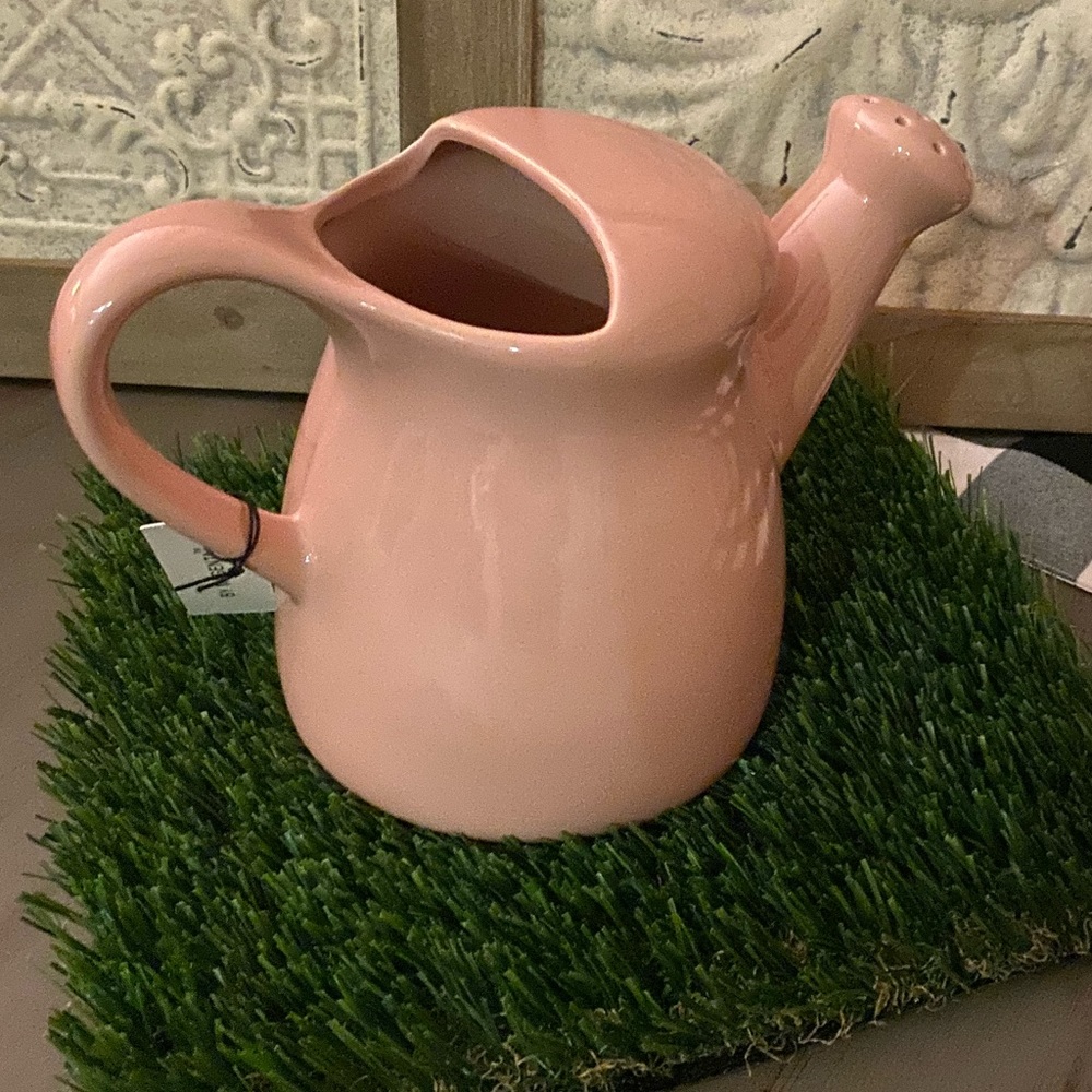 RAE DUNN FLOURISH PINK CERAMIC WATERING CAN Brand new!  Can be used as a planter - Picture 3 of 6